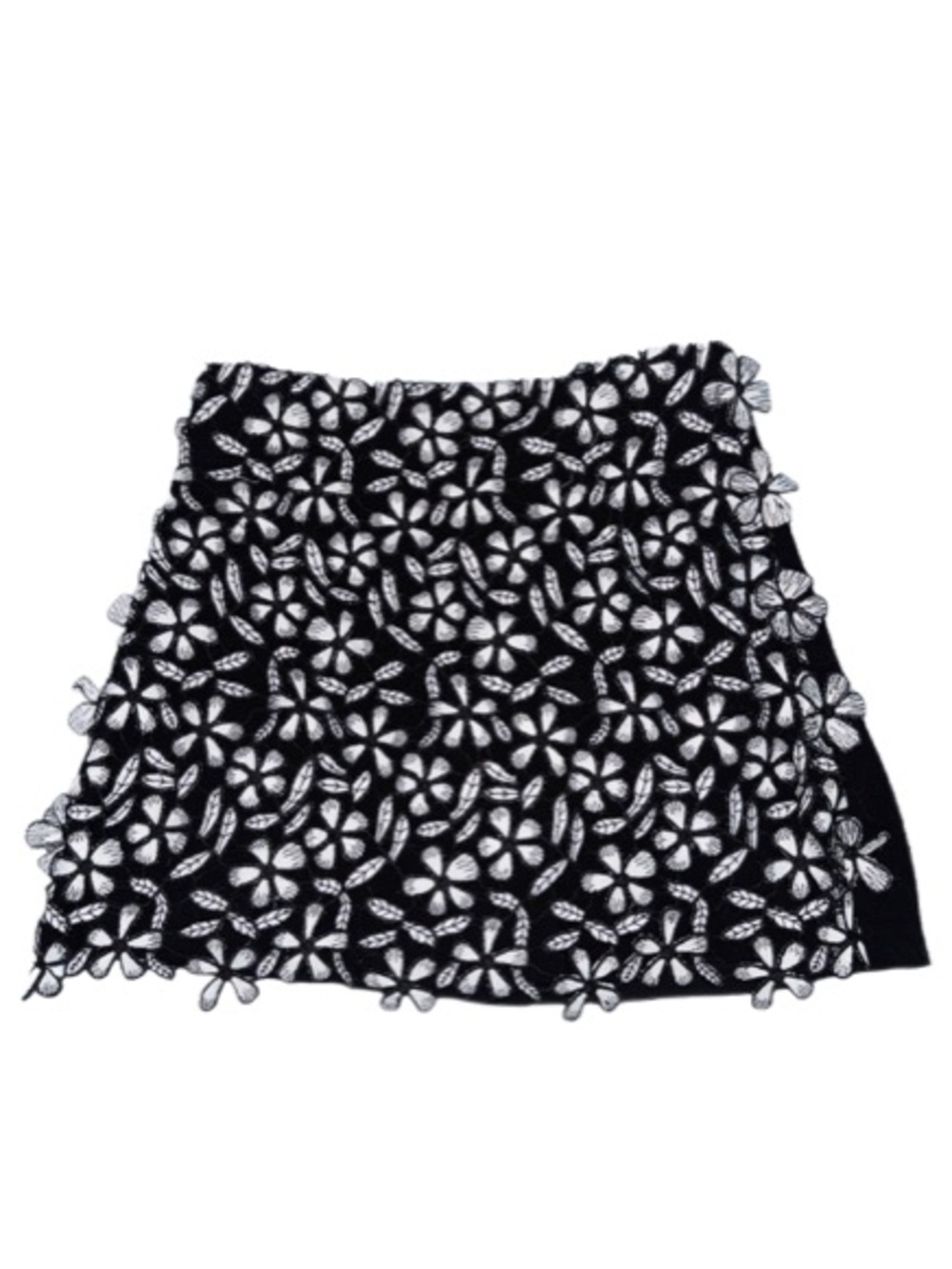 French Connection Black Mini Skirt with Daisy Floral Lace Overlay Size 6 - Picture 2 of 8